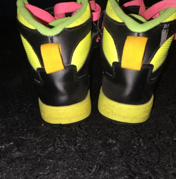 Champion High-Top Sneakers - Black and Neon - Picture 4 of 5